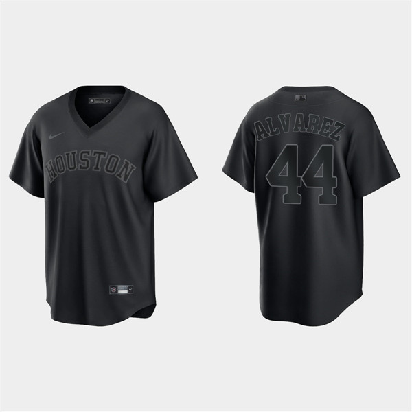 Men's Houston Astros #44 Yordan Alvarez Black Pitch Black Fashion Replica Stitched Jersey